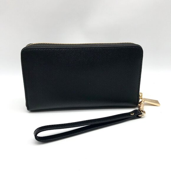 Michael Kors Black Leather Jet Set Large Flat Multifunction Smartphone Wristlet - Picture 2 of 12